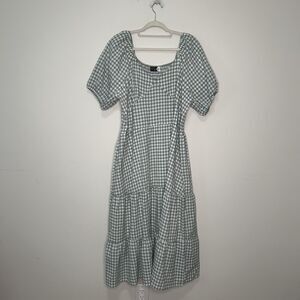 Piper & Scoot Dress Womens 2XL Gingham Plaid Tiered Maxi Puff Sleeve Cottagecore